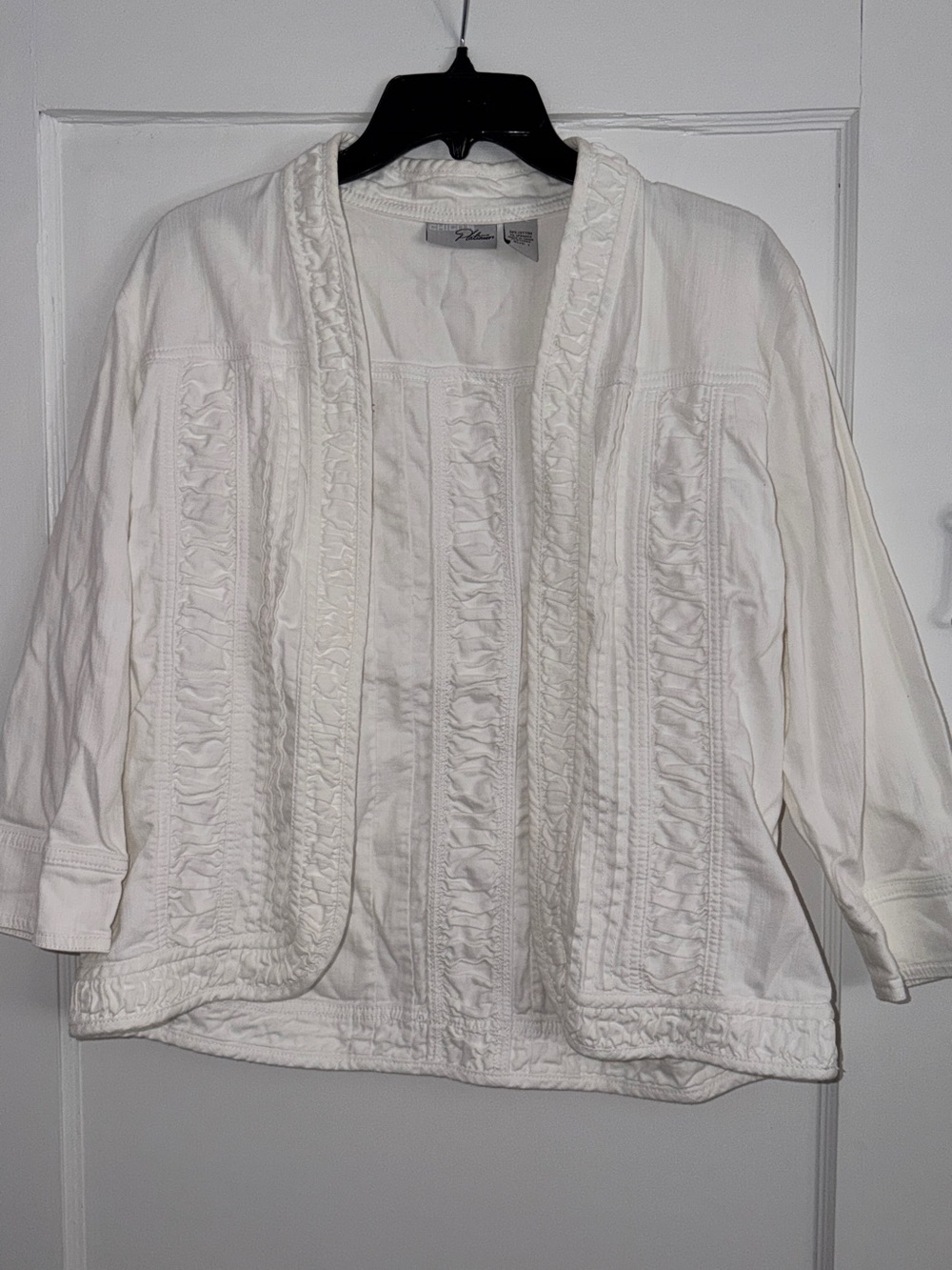 chicos White Ruffle-Back lightweight Jean Jacket - Picture 6 of 8
